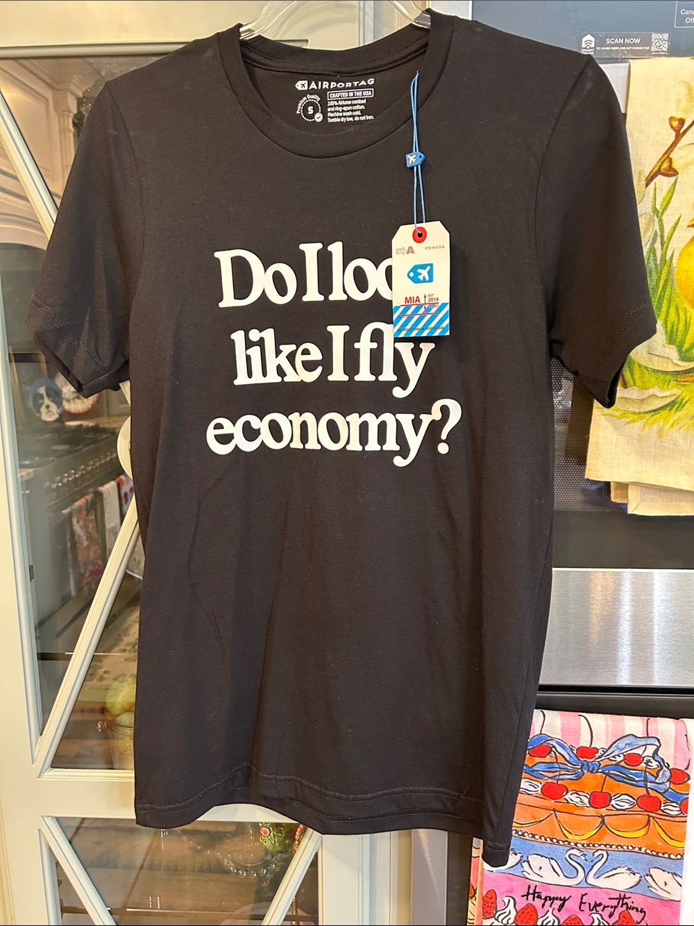 Black Graphic Short-Sleeve Tee - 'Do I look like I fly economy?' NWT